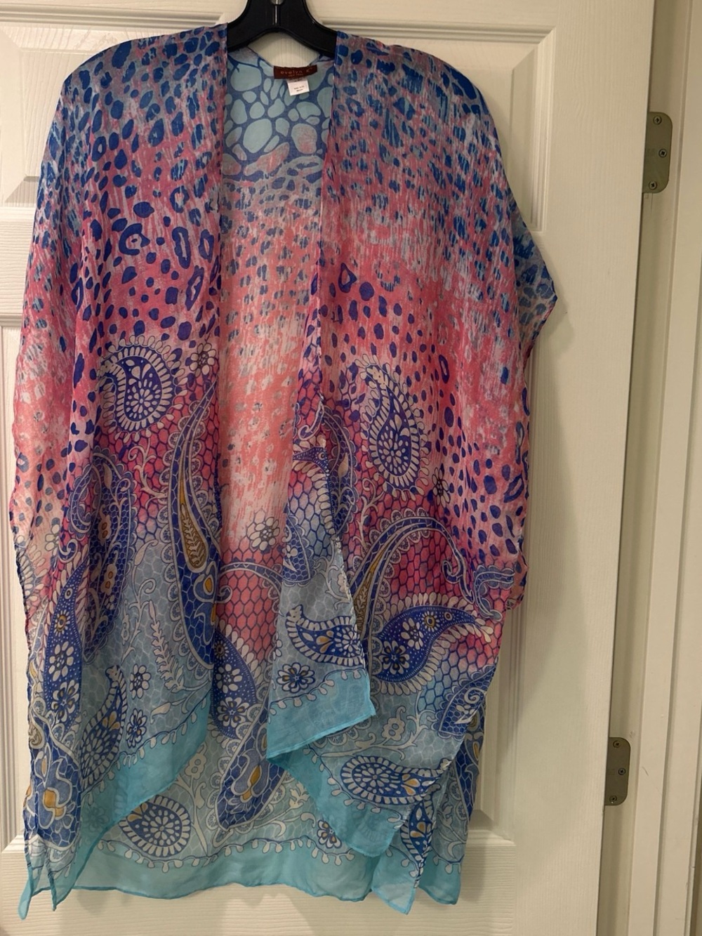evelyn K New York Sheer Blue & Pink Patterned Kimono